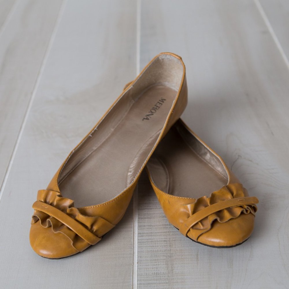 Mustard Ballet Flats with Ruffle Toe Detail